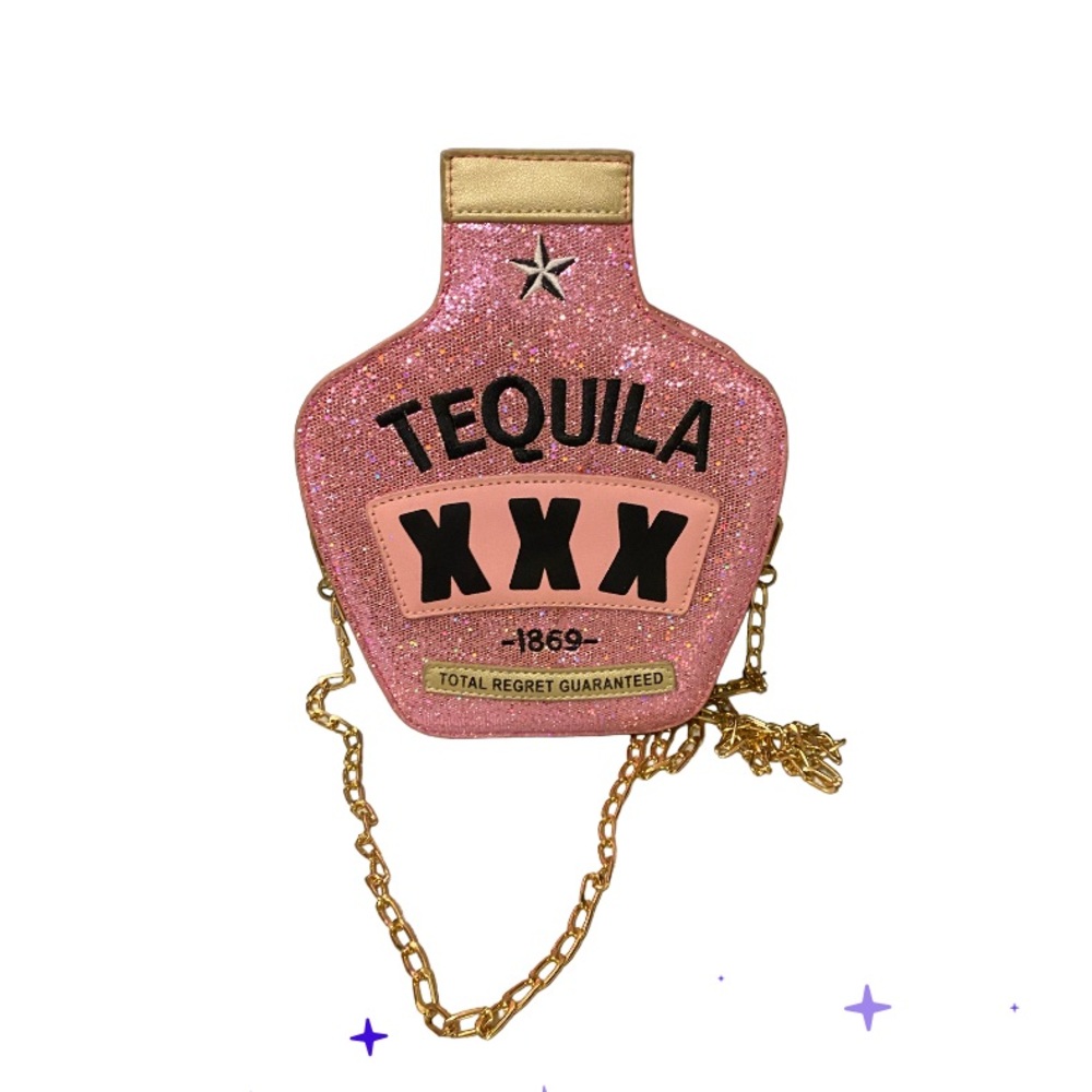 Pink sequin embroidered tequila XXX 1869 total regret guaranteed crossbody purse